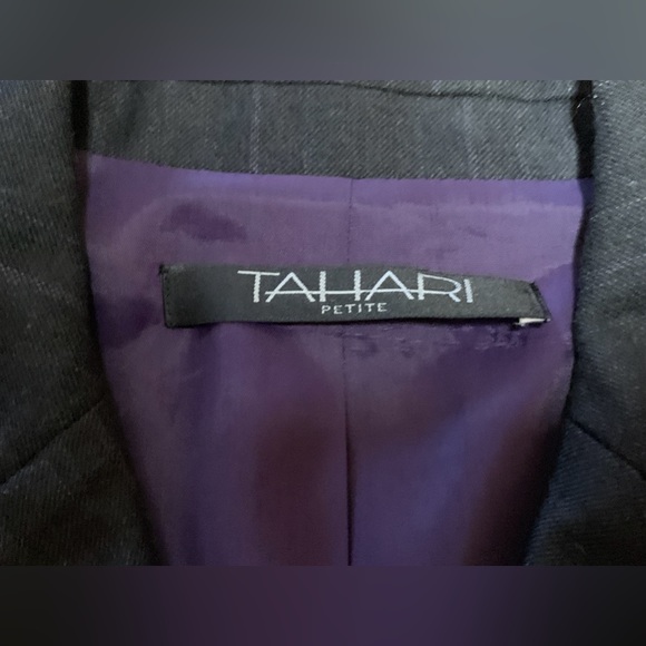 Women's 10 Petite Tahari Purple Lined Grey Wool Blend Striped Blazer Coat Top - Picture 5 of 16